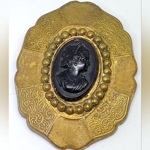 * vintage antique Victorian large brass cameo brooch pin